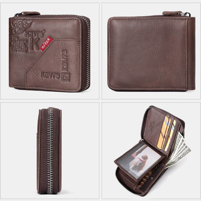 Retro Zip Around Small Wallet for Women Men RFID Blocking Leather Wallet