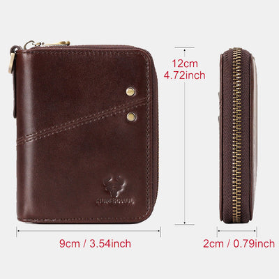 Unisex Trifold Zip Around Wallet RFID Blocking Leather Wallet with Chain