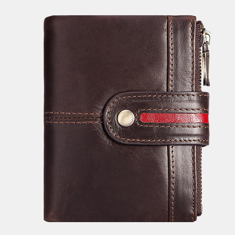 Bifold RFID Blocking Cow Leather Wallet with Double Zip Pocket