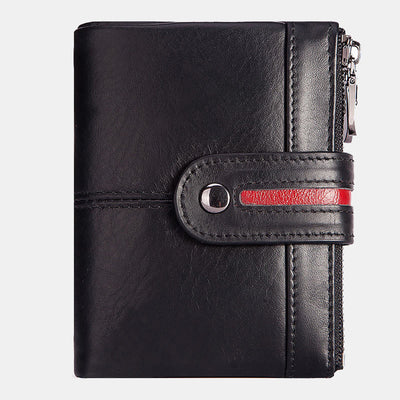 Bifold RFID Blocking Cow Leather Wallet with Double Zip Pocket