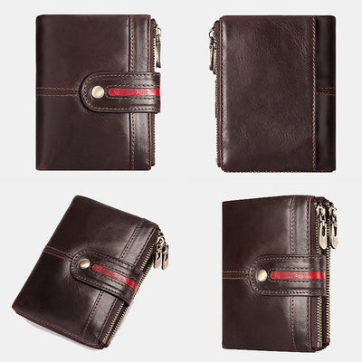 Bifold RFID Blocking Cow Leather Wallet with Double Zip Pocket