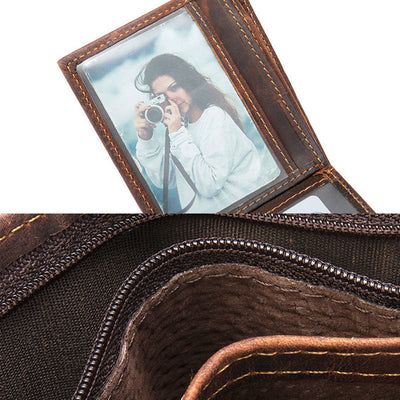 Retro Trifold Buckle Wallet for Men Cowhide Leather Coin Purse