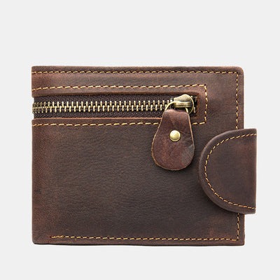 Retro Trifold Buckle Wallet for Men Cowhide Leather Coin Purse