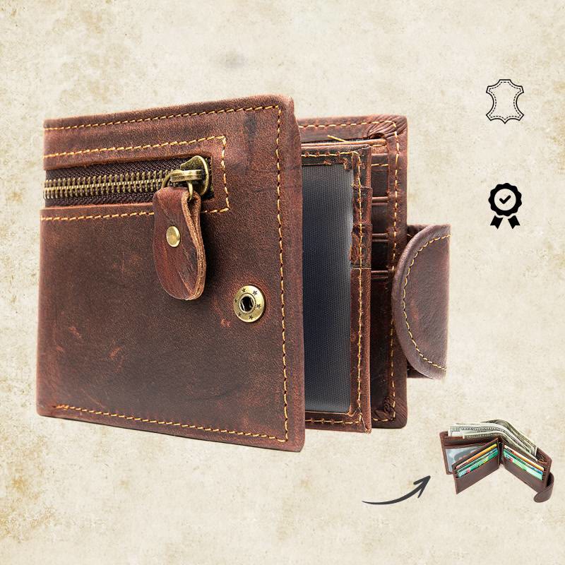 Retro Trifold Buckle Wallet for Men Cowhide Leather Coin Purse