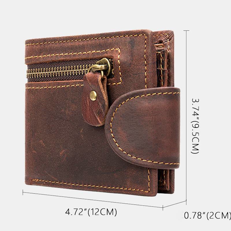 Retro Trifold Buckle Wallet for Men Cowhide Leather Coin Purse