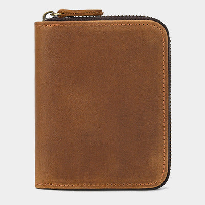 Cowhide Leather Trifold Zip Around Wallet Coin Purse Card Holder