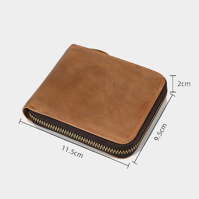 Cowhide Leather Trifold Zip Around Wallet Coin Purse Card Holder