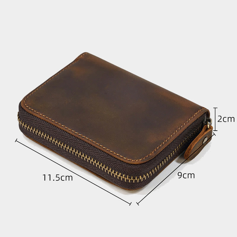 Cowhide Leather Trifold Zip Around Wallet Coin Purse Card Holder