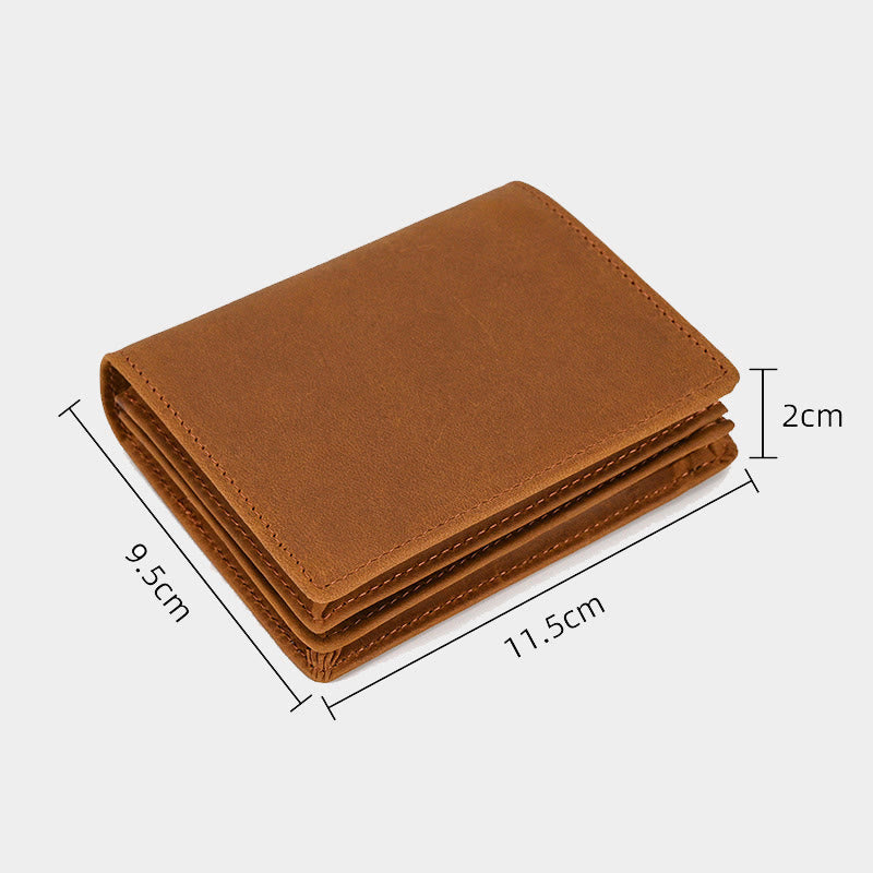 Retro Genuine Leather Bifold Wallet for Men with Zipper Pocket