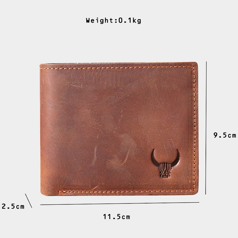 Handmade Crazy Horse Leather Bifold Wallet with Coin Pocket