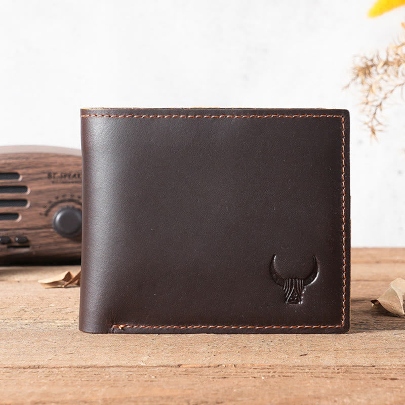 Handmade Crazy Horse Leather Bifold Wallet with Coin Pocket