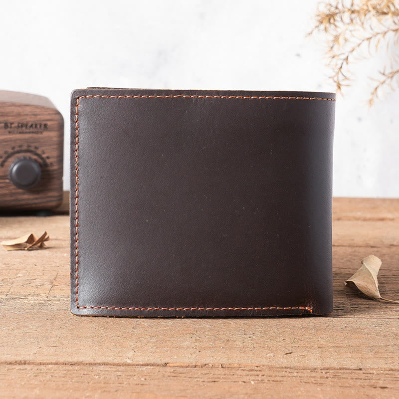 Handmade Crazy Horse Leather Bifold Wallet with Coin Pocket