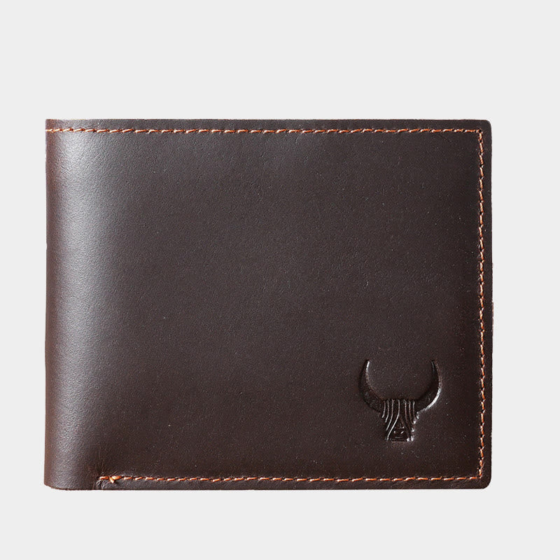 Handmade Crazy Horse Leather Bifold Wallet with Coin Pocket