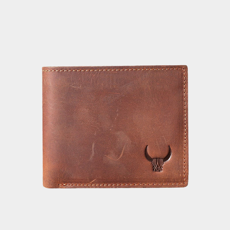 Handmade Crazy Horse Leather Bifold Wallet with Coin Pocket