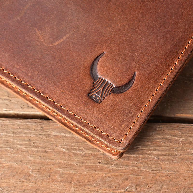 Handmade Crazy Horse Leather Bifold Wallet with Coin Pocket