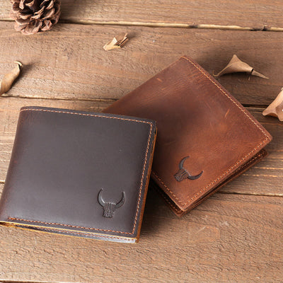 Handmade Crazy Horse Leather Bifold Wallet with Coin Pocket