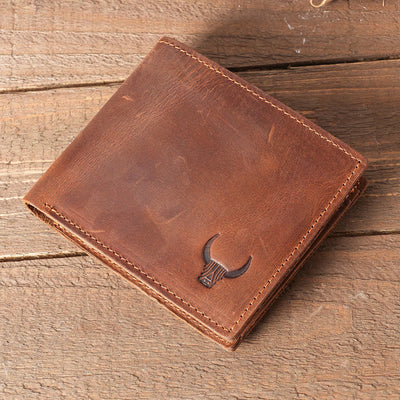 Handmade Crazy Horse Leather Bifold Wallet with Coin Pocket