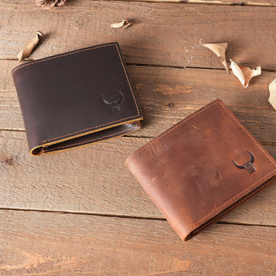 Handmade Crazy Horse Leather Bifold Wallet with Coin Pocket