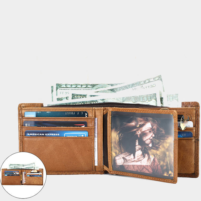 RFID Blocking Retro Genuine Leather Scale Pattern Trifold Wallet