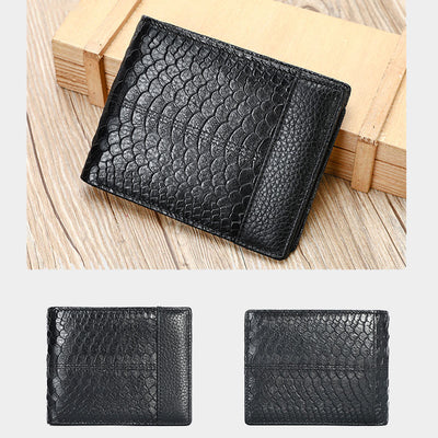 RFID Blocking Retro Genuine Leather Scale Pattern Trifold Wallet