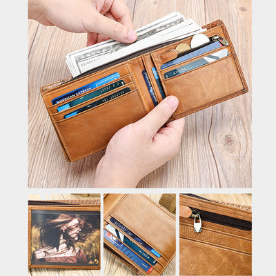 RFID Blocking Retro Genuine Leather Scale Pattern Trifold Wallet