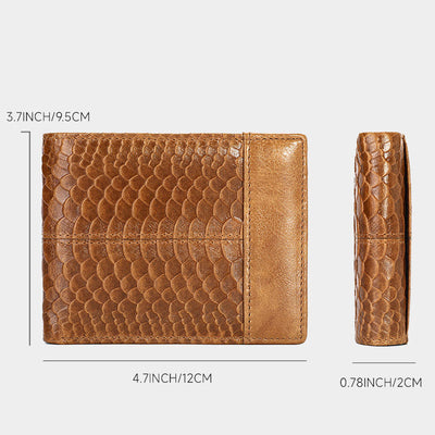 RFID Blocking Retro Genuine Leather Scale Pattern Trifold Wallet