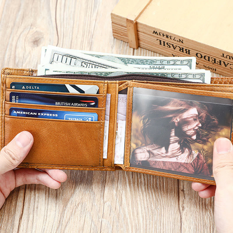 RFID Blocking Retro Genuine Leather Scale Pattern Trifold Wallet