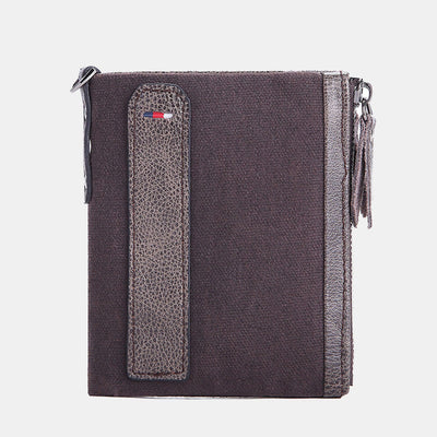 Retro Canvas Genuine Leather RFID Blocking Wallet with Double Zip Pocket