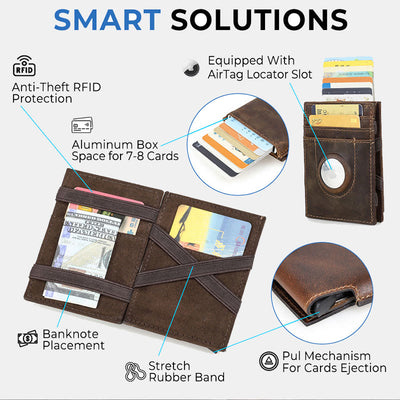 RFID Blocking Leather Airtag Wallet Pop Up Card Holder