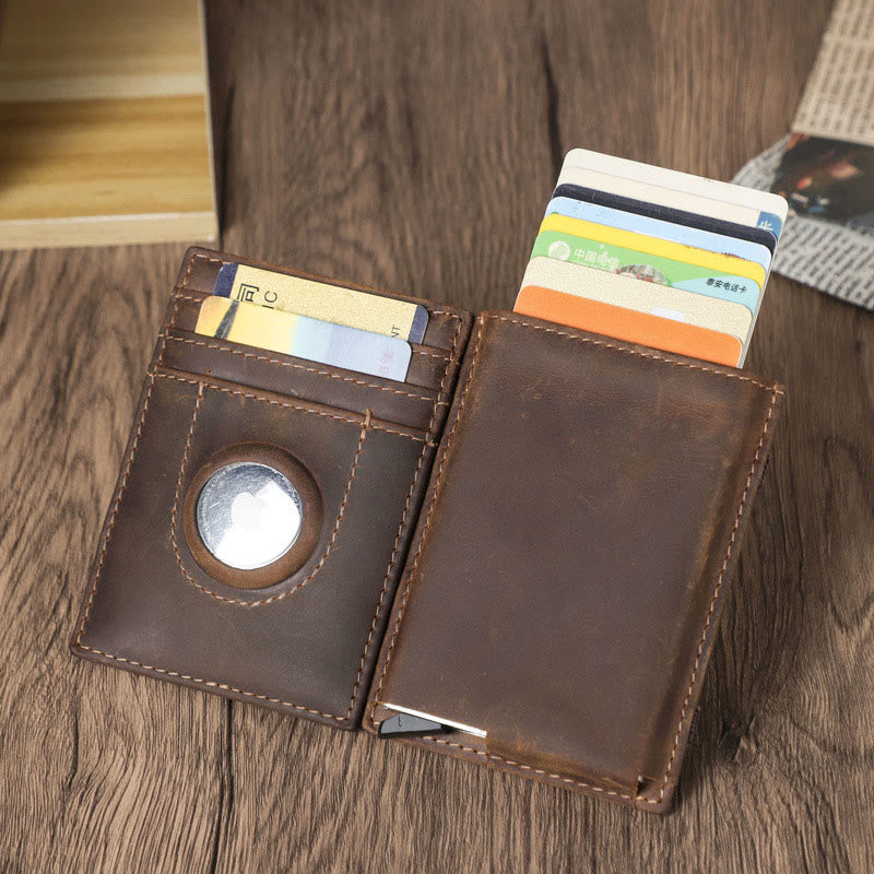 RFID Blocking Leather Airtag Wallet Pop Up Card Holder