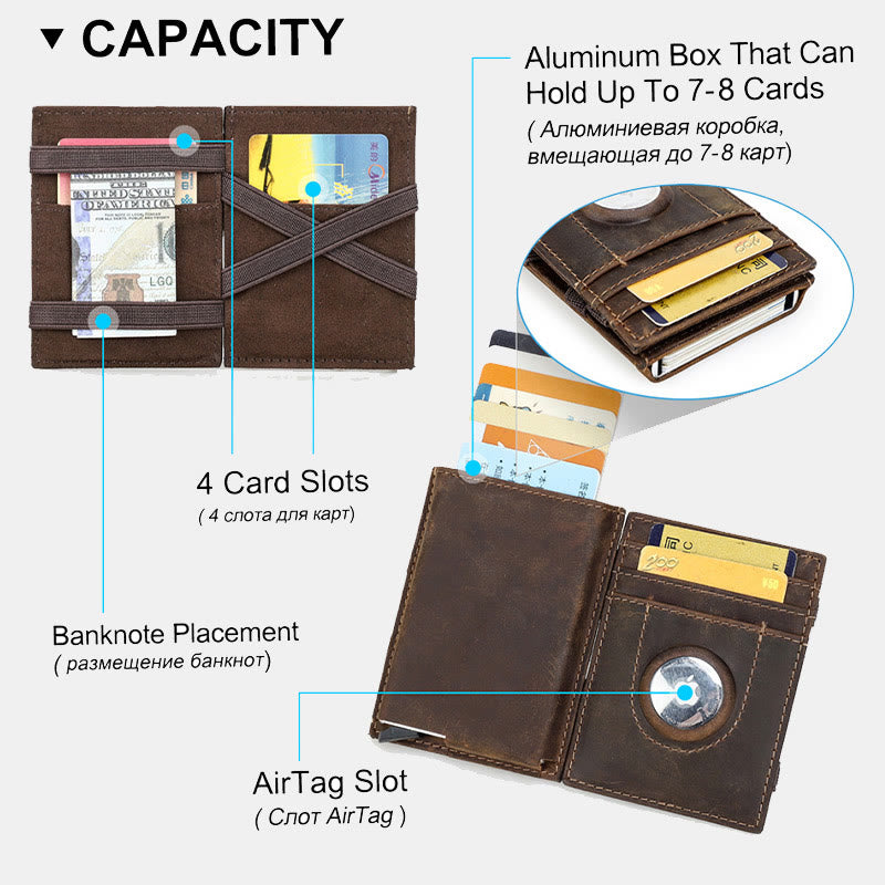 RFID Blocking Leather Airtag Wallet Pop Up Card Holder