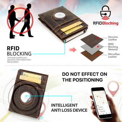 RFID Blocking Leather Airtag Wallet Pop Up Card Holder