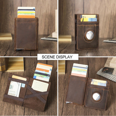 RFID Blocking Leather Airtag Wallet Pop Up Card Holder