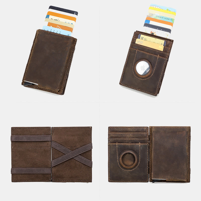 RFID Blocking Leather Airtag Wallet Pop Up Card Holder