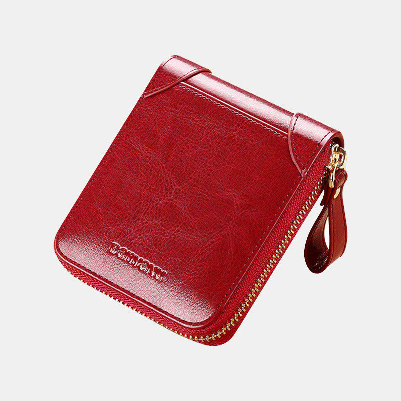 Genuine Leather RFID Blocking Zip Around Trifold Wallet for Women