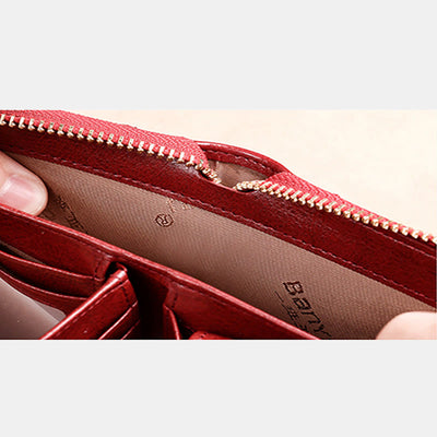 Genuine Leather RFID Blocking Zip Around Trifold Wallet for Women