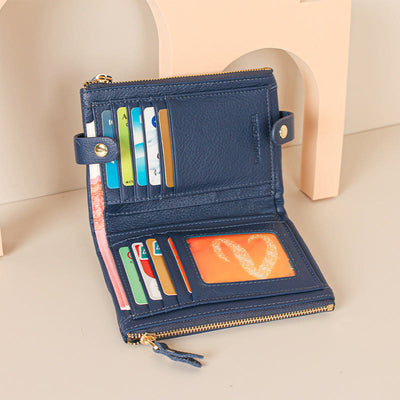 Genuine Leather Bifold Womens Wallet Multi-Slot Card Holder Coin Purse