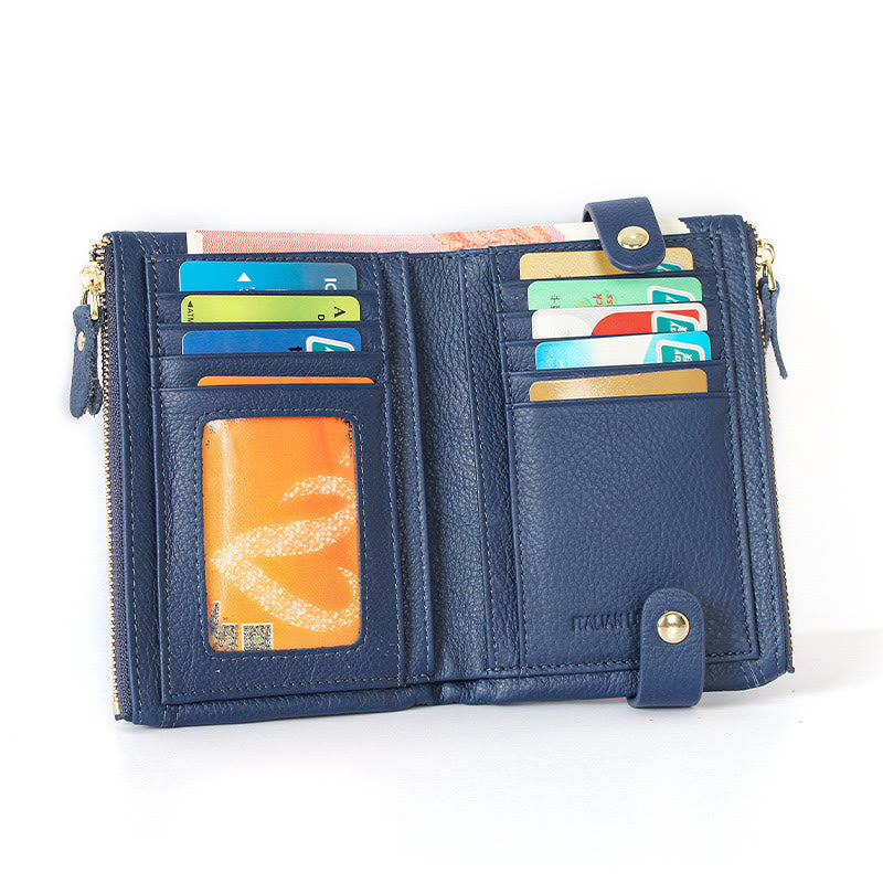 Genuine Leather Bifold Womens Wallet Multi-Slot Card Holder Coin Purse