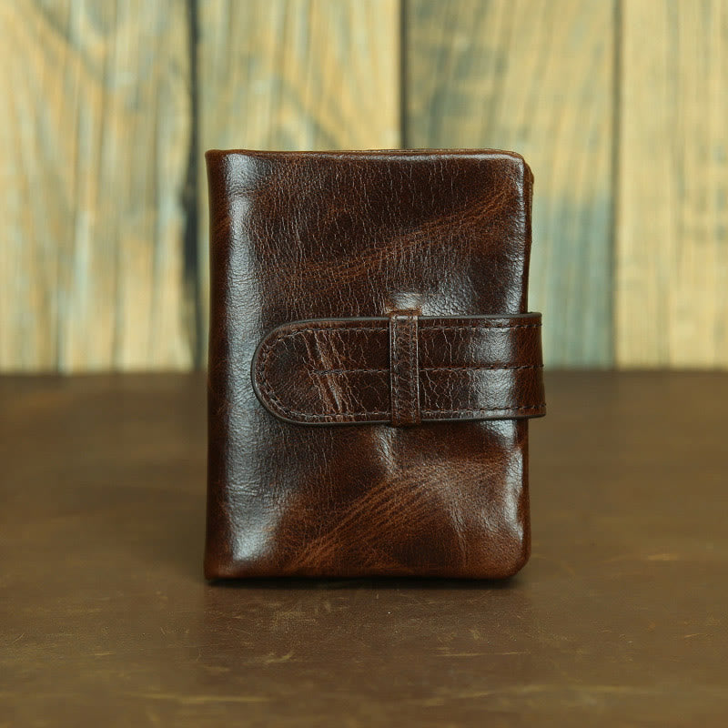 Retro Geunine Leather Soft Oil Wax Leather Bifold Wallet