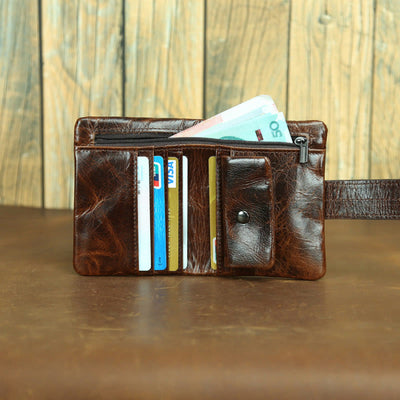 Retro Geunine Leather Soft Oil Wax Leather Bifold Wallet