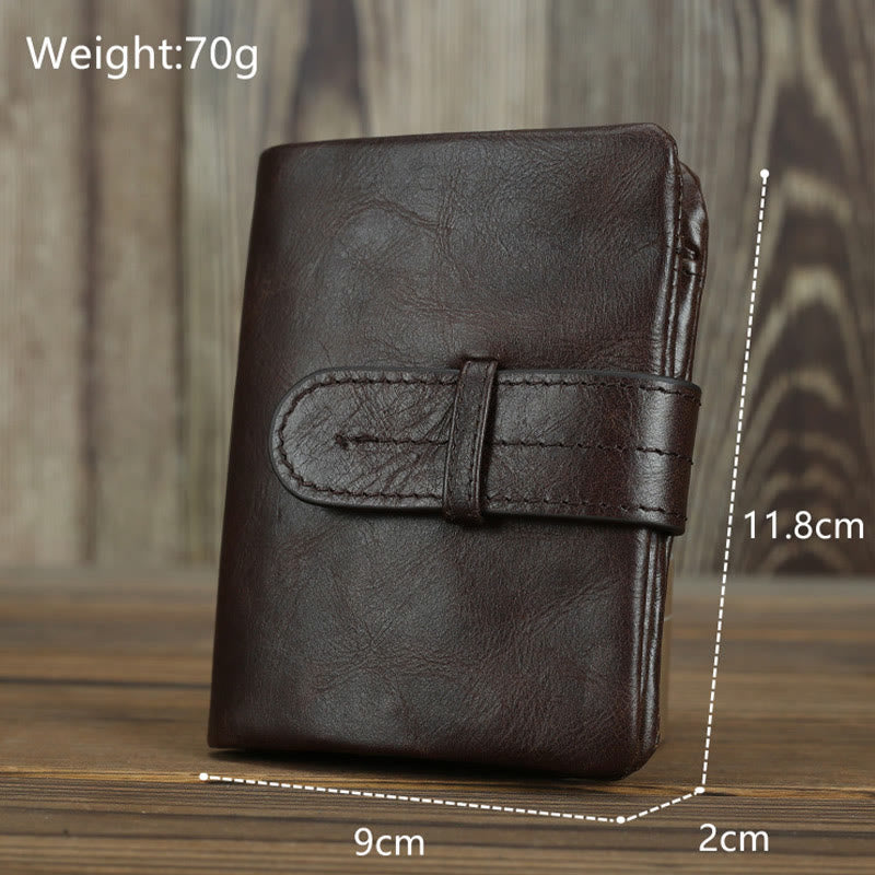 Retro Geunine Leather Soft Oil Wax Leather Bifold Wallet