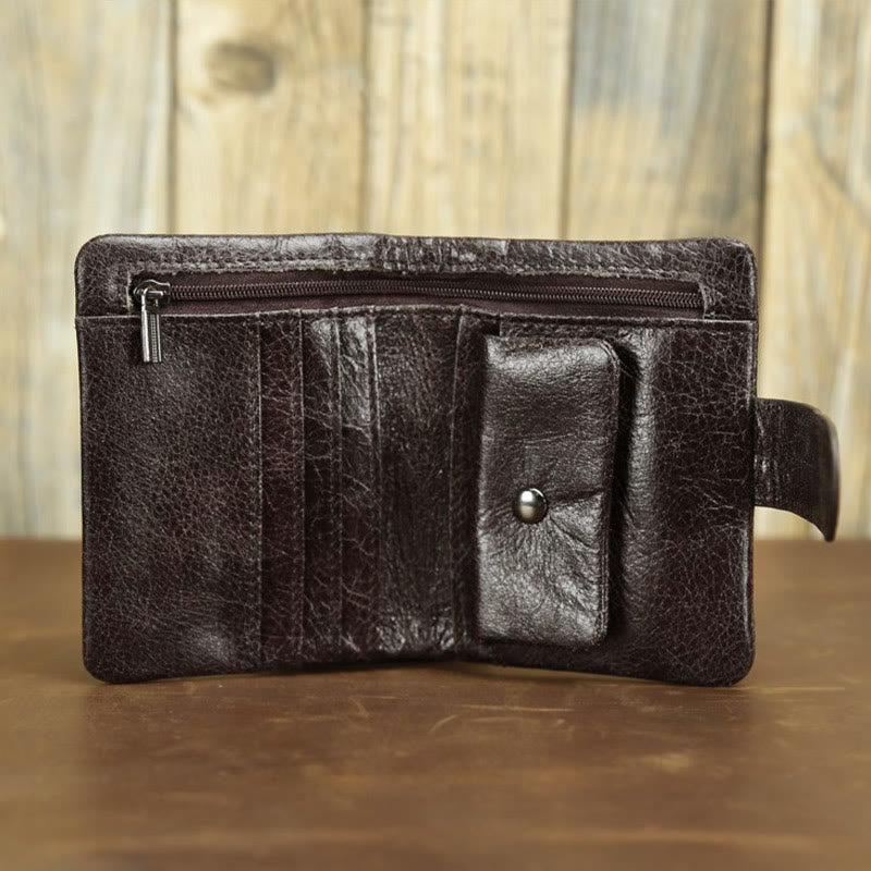 Retro Geunine Leather Soft Oil Wax Leather Bifold Wallet