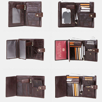 Large Capacity Real Leather Wallet Money Organizer Passport Holder