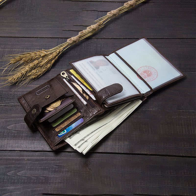 Large Capacity Real Leather Wallet Money Organizer Passport Holder