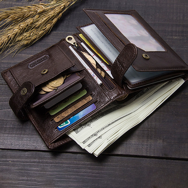 Large Capacity Real Leather Wallet Money Organizer Passport Holder