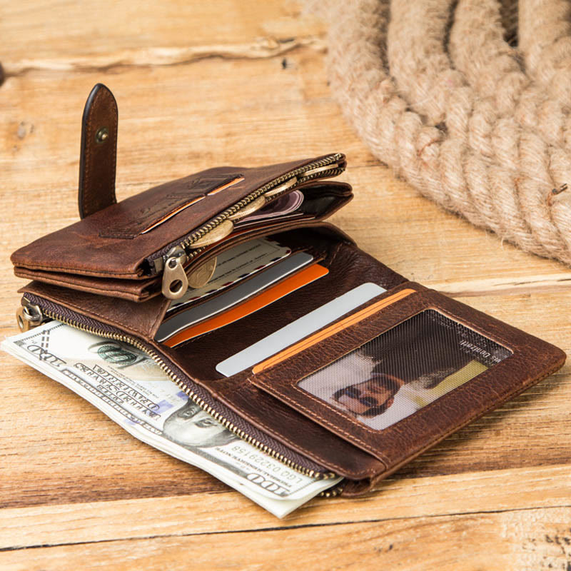 RFID Blocking Cowhide Leather Bifold Wallet for Men