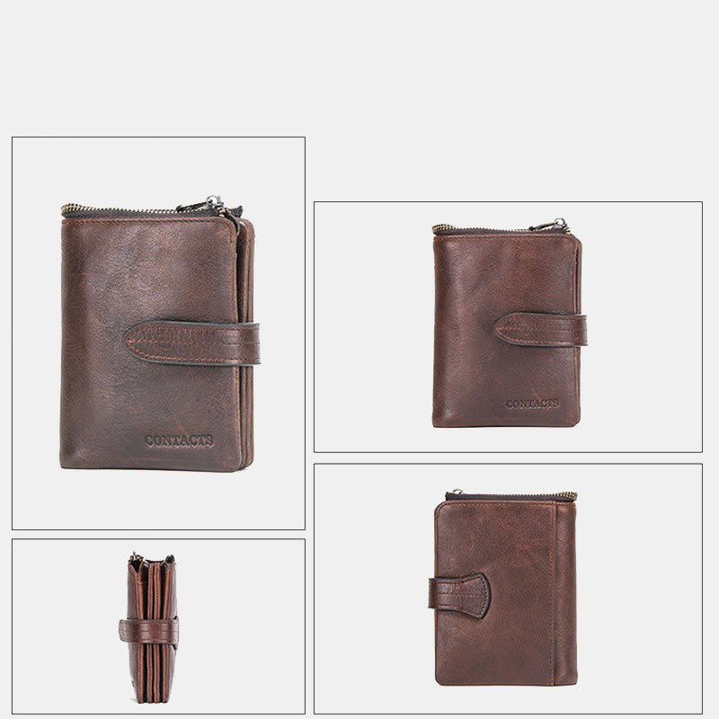 RFID Blocking Cowhide Leather Bifold Wallet for Men