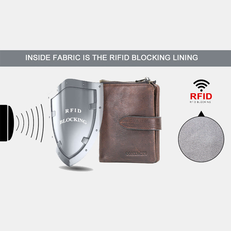 RFID Blocking Cowhide Leather Bifold Wallet for Men