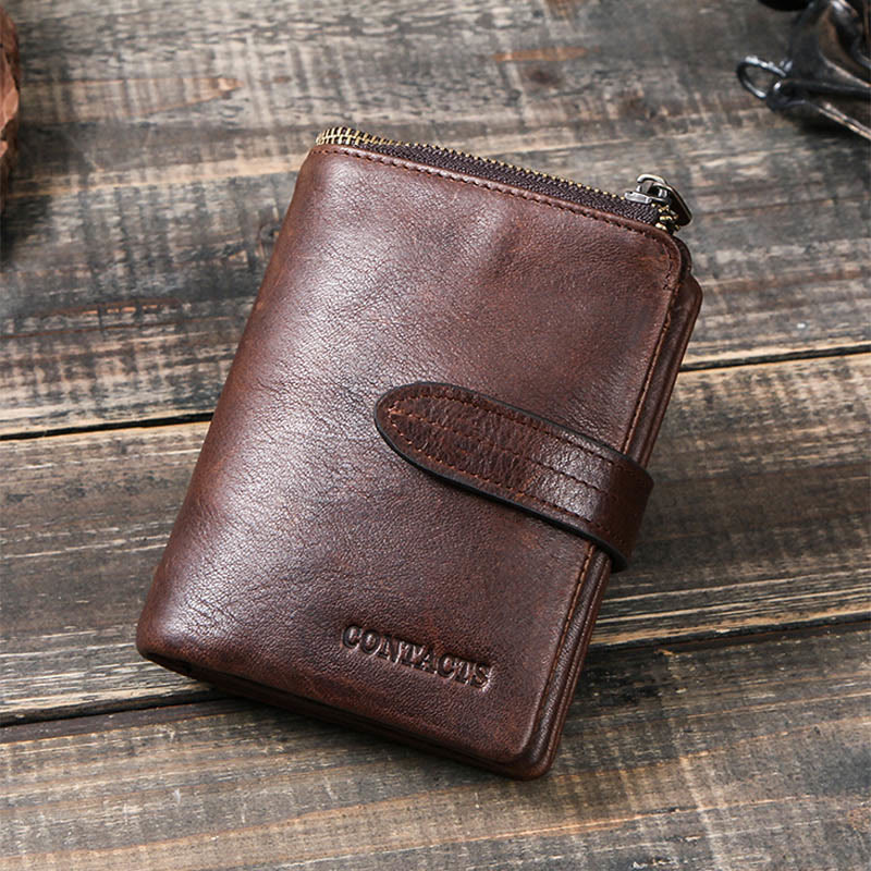 RFID Blocking Cowhide Leather Bifold Wallet for Men