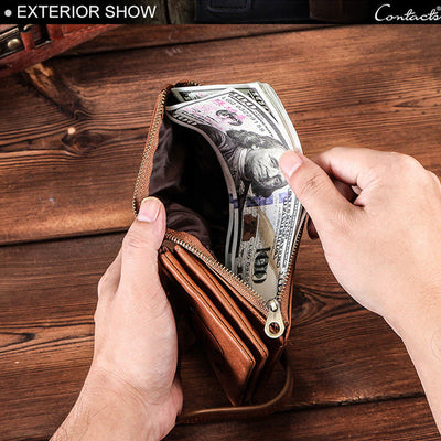 RFID Blocking Cowhide Leather Bifold Wallet for Men